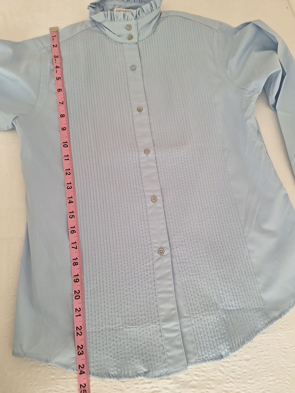 NWT Carroll Reed Light Blue Ruffle Neck Button-Down Blouse - Picture 3 of 8